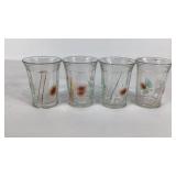 Painted Northwood glass tumblers, 4 inches tall,