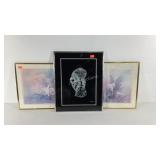 Three framed pictures, Drouguett cats 16x20,