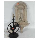 2pc Home Goods lot, metal Rooster Lamp No Shade,