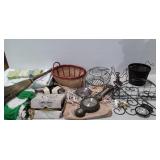 Housewares Lot, Afghan, baskets, headphones, etc.