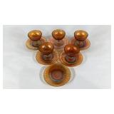 Carnival glass, five ribbed sherbets and six