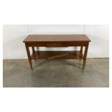 Mersman hall table, single drawer, on wheels,