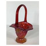Carnival glass basket, 11 inches tall