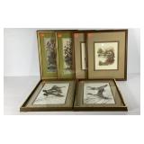 Wall art, three pair of framed prints, birds,