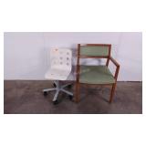 Two chairs, wood framed vinyl conference chair,