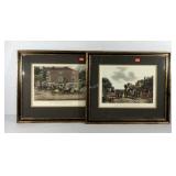 Regency era coaching colored etching prints, both
