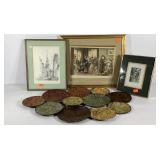 Wall art, metal wall hanging, early etching