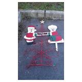 Metal Christmas tree and wooden Santa and Mrs.