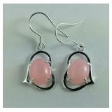 Sterling silver pink jade earrings 1 1/4"