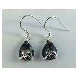 Sterling silver earrings blue copper 1"