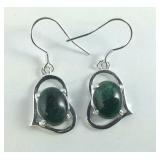 Sterling silver malachite earrings 1 1/8"