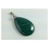 Sterling silver pendant green agate 2 1/8"