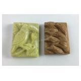 Two carved gemstones beads jasper dolphin