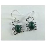 Sterling silver malachite teddy bear earrings 1
