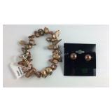 Freshwater pearl bracelet 8-10mm 7" and earrings