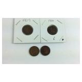 Indian head pennies, 1905, 1902, 1907, and 1897