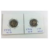 Two Mercury dimes 1916 and 1939