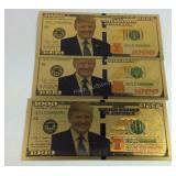 Three Donald trump gold tone notes