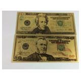 Two goldtone notes $20 and $50
