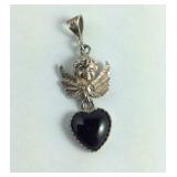Sterling Silver Cherub Heart Pendant