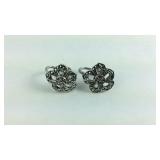 Sterling Silver Flower Clip on Earrings
