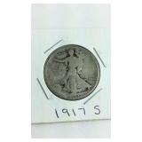 KEY DATE 1917 S Walking Liberty Half Dollar