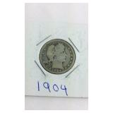 1904 Barber Quarter Dollar