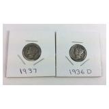 1936 D & 1937 Mercury Dimes