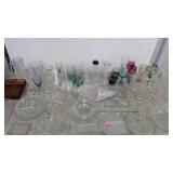 Glassware group, covered butter dishes, stemware,