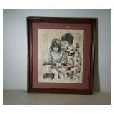 Framed and double matted print. Titled Les Deux