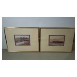 Two framed and matted prints of European scenes.