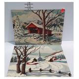 Vintage paint by number paintings, coordinating