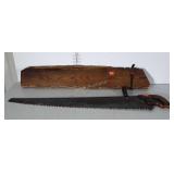 Great Old Cross Cut Saw with unique slab board