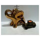 To coin banks. 1 in the shape of a car and one