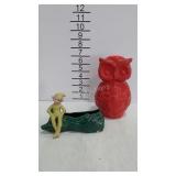 Pottery - owl figure & California Pottery pixie