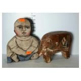 Two pieces of Home Decor art. Wood carved baby