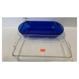 2 Glass baking dishes - 1 Pyrex, and 1 blue Anchor