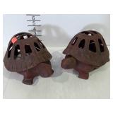2 Patio decor cast iron turtle shaped candle