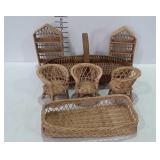 Wicker doll furniture, and 2 baskets