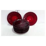11 Viking Glass ruby red 8" plates & 2 sherbets