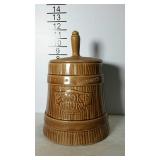 Cookie jar, complete with lid. Shaped as a