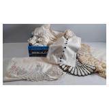 Linens- crocheted doilies, tablecloth, embroidered