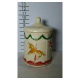 Cookie jar, complete with lid. Decorated like a