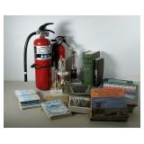 Group lot. Small trophies, Maps, books on