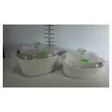 2 Corning Ware casserole dishes with lids -