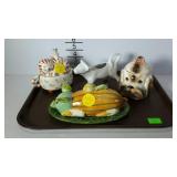 Ceramics - cow creamer, dog mug with lid, 3-pc