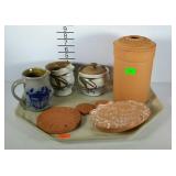 Pottery- blue gray glazed milk pitcher, stoneware