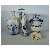 USSR pottery - lady statue, vase, small bowl, and