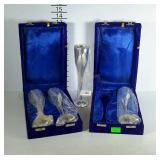 Set of 4 silver plate wine flutes with gold trim