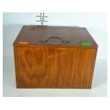 Plywood storage box with hinged lid, and side